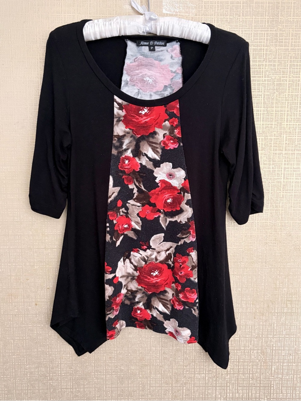Black Tunic with Red Floral Front Panel by